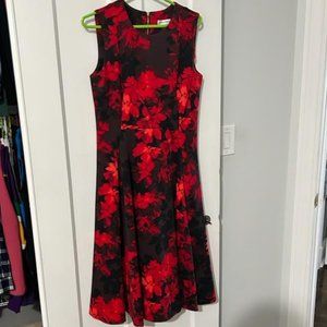 Calvin Klein Red and Black Floral Dress - Fall 2023 Size 10
